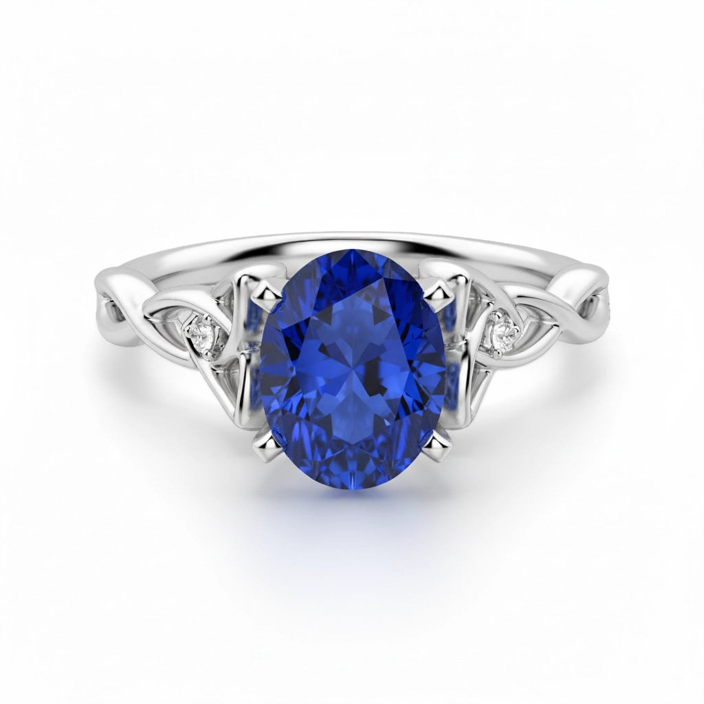 Pierścionek Celtic Knot z Szafirem Owalnym 0.75 ct 585 Białe Złoto